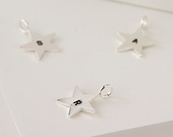Sterling Silver Hammered Star Pendant ~ Initial  ~ Hammered by hand ~ 12mm with fixed ring ~ Star Charm ~ Initial Charm