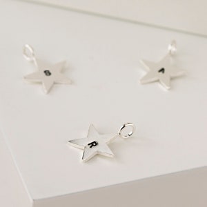 Sterling Silver Hammered Star Pendant Initial Hammered by hand 12mm with fixed ring Star Charm Initial Charm image 1