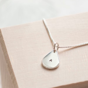 Teardrop Sterling Silver 925 Necklace, Hand Stamped Sterling Silver Pendant Necklace, Bridesmaid Gift, Gift Boxed image 1