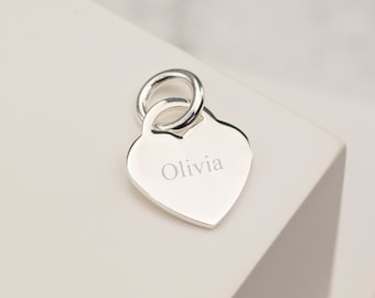 17mm Polished Sterling Silver Engraved Heart Pendant | Special Message, Initial or Numbers Engraved | Includes Sterling Silver Jump Ring