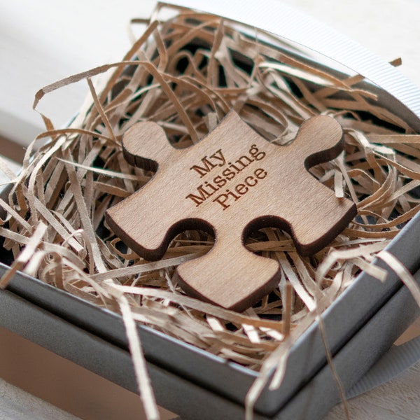 Wooden My Missing Piece Puzzle Token Gift | Cherry FSC Wood | Romantic Keepsake Token | Valentines Day Gift | 50mm | 5th Wedding Anniversary