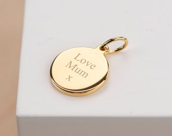 Thick Quality 12mm 9ct Gold over Sterling Personalised Engraved Pendant | Special Message | Initial or Numbers | Jump Ring | Optional Chain