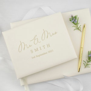 Mr & Mrs Wedding Guestbook | Engraved Surname Guest Book | Personalised Wedding Guest Book | A5 or A4 | Quality Non Leather | Gift Boxed
