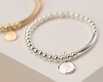 Womens Sterling Silver St Christopher Stretch Bracelet | Personalised Bracelet | Gift Box