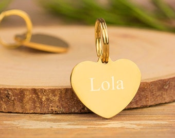 Gold Heart Steel Pet ID Tag | Quality Thick Engraved | Personalised Gold Tag | Cat Tag | Dog Tag | 20cm | Love Heart Pet Tag | Gift For Cat
