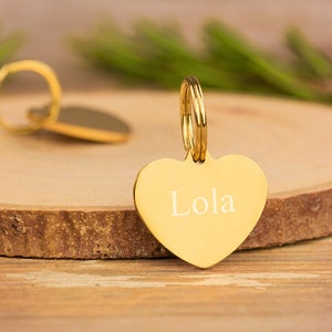 Gold Heart Steel Pet ID Tag Quality Thick Engraved Personalised Gold Tag Cat Tag Dog Tag 20cm Love Heart Pet Tag Gift For Cat image 1