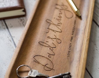 Personalised Wooden Concierge  Key Coin Tray | Engraved Coin Tray | Key Dish | Wooden Engraved Tray | 42cm | Father's Day Gift | Acacia Wood