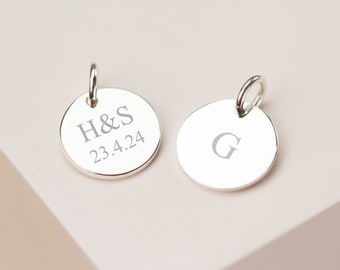 15mm Sterling Silver Personalised Engraved Pendant | Special Message | Initial or Number Engraved | with Sterling Jump Ring | Optional Chain