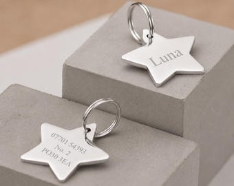 Engraved Silver Star Dog ID Tag | Tarnish Free, Personalized Pet Collar