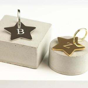 Quality Initial Star Dog ID Tag | Personalised Gold Collar Tag | 30mm wide | Gift For Dog | Tarnish Free | 15mm Ring | Dog Secret Santa