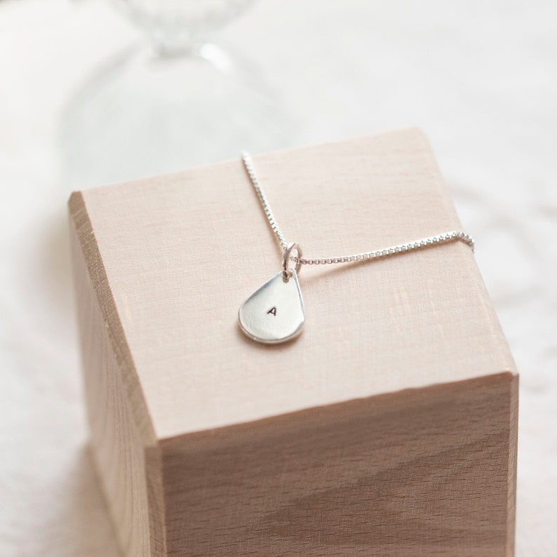 Teardrop Sterling Silver 925 Necklace, Hand Stamped Sterling Silver Pendant Necklace, Bridesmaid Gift, Gift Boxed image 1