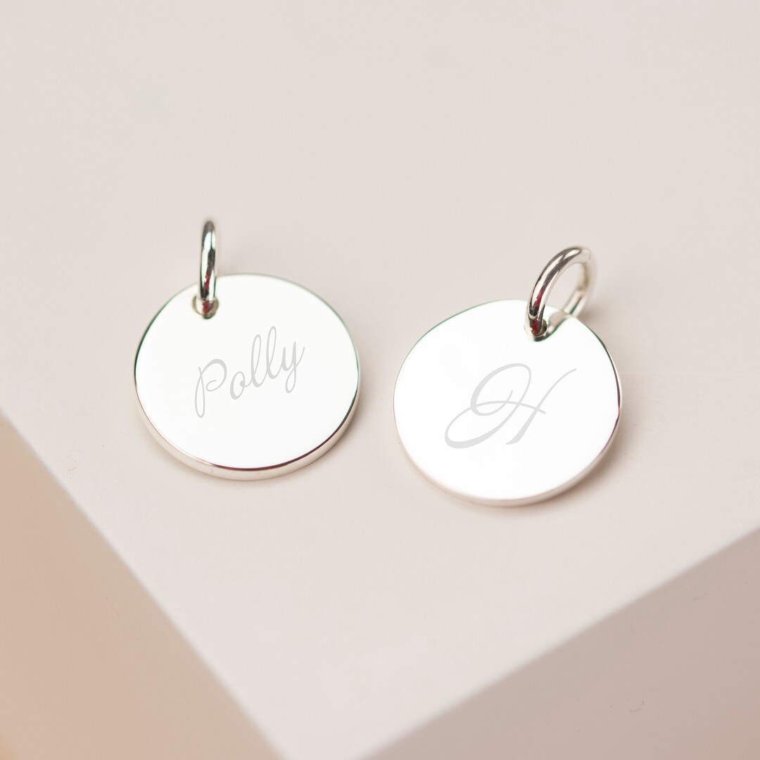 Script Engraving Jewelry 15mm Sterling Silver Script Engraved Pendant Special Message Initial or ...