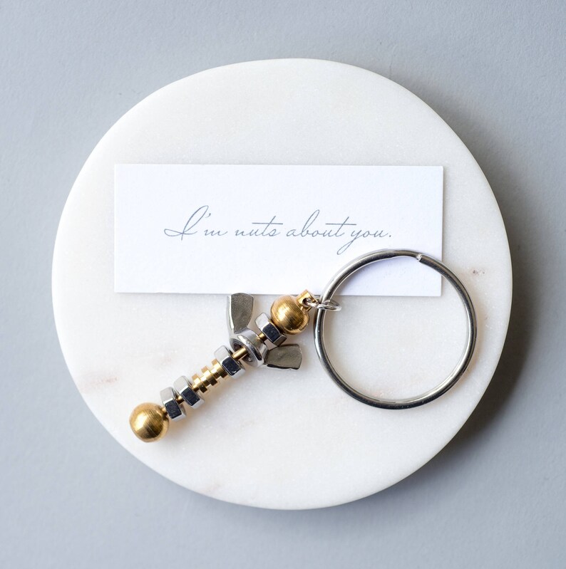 I'm Nuts About You Keyring, Keyring and Romantic Gift For Him, Nut Keyring, Brass, Stainless Steel, Gift Boxed zdjęcie 2