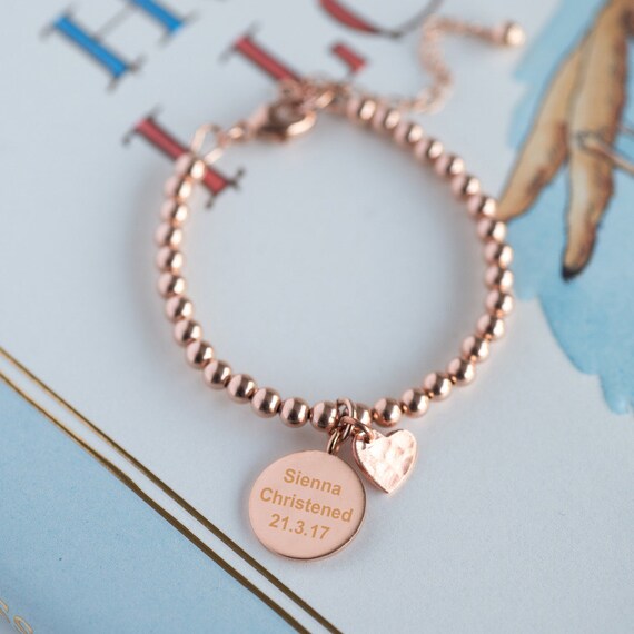 Rose Gold Lobster Clasp Christening Bracelet With Personalized