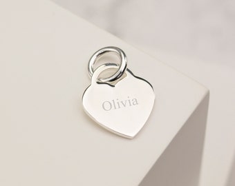 17mm Polished Sterling Silver Engraved Heart Pendant | Special Message, Initial or Numbers Engraved | Includes Sterling Silver Jump Ring