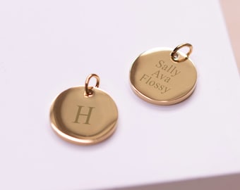 Thick 14mm 9ct Gold over Steel Personalised Engraved Pendant | Special Message | Initial or Numbers | Jump Ring | Waterproof | Chain Option