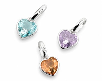 Quality Sterling Silver Birthstone Heart Charm | Birthday Birthstones | Sterling Silver | 5mm | Brilliant Crystals | With Jump Ring