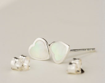 Mother of Pearl Tiny Heart Stud Earrings | Sterling Silver Earrings | 6mm | Gift for Her | Gift Boxed