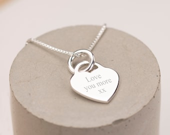 Engraved Sterling Silver 925 Heart Necklace | Box Chain | Boxed