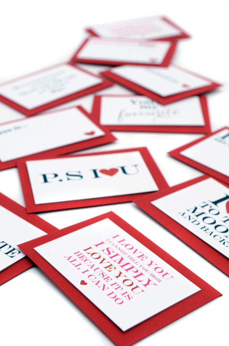 Set of Five Mini Love Quote Cards Romantic Cards Valentines Etsy UK