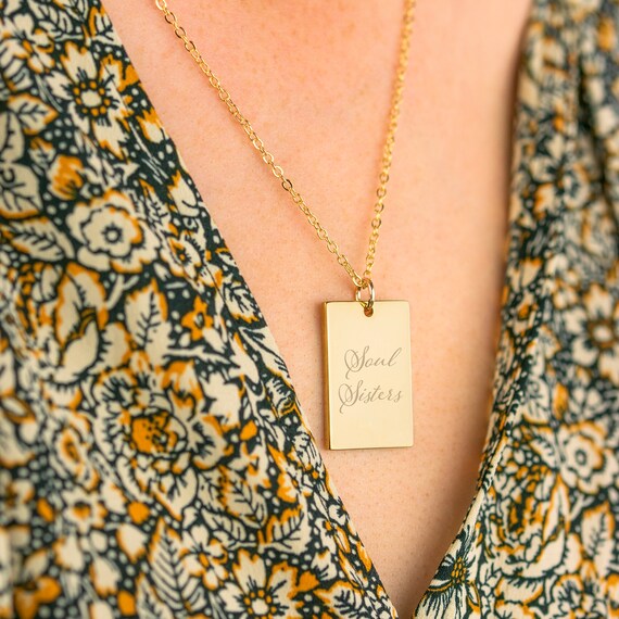 Gold Plated Engraved Pendant Necklace Personalised Necklace Any