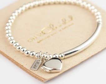 Locket Bracelet in Sterling Silver 925 | Stretch Elastic | Hinged Gift Box
