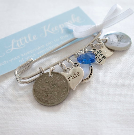 Braut Pin, etwas Altes, Neues, Ausgeliehen, blaue Hochzeit Pin, Silber oder Gold personalisierte Pin, Brautgeschenk Braut Pin, etwas Altes, Neues, Ausgeliehen, blaue Hochzeit Pin, Silber oder Gold personalisierte Pin, Brautgeschenk