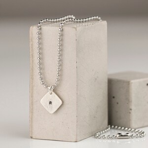 Hand Stamped Square Tag on Dog Tag Chain Sterling Silver Tag on Steel Army Inspired Steel Ball Chain Gift Boxed image 2