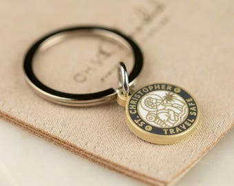 Black St. Christopher Keyring | Enamel and Brass Necklace | Safe Travels | Gap Year | Adventure | Protection | Enamel | Waterproof