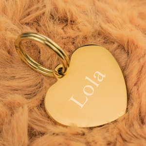 Gold Heart Steel Pet ID Tag Quality Thick Engraved Personalised Gold Tag Cat Tag Dog Tag 20cm Love Heart Pet Tag Gift For Cat image 2