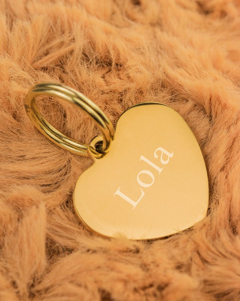 Gold Heart Steel Pet ID Tag Quality Thick Engraved Personalised Gold Tag Cat Tag Dog Tag 20cm Love Heart Pet Tag Gift For Cat image 2