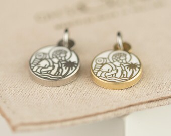 Backpack St Christopher Pendant Charm in Steel & Enamel | 12mm | Jump Ring