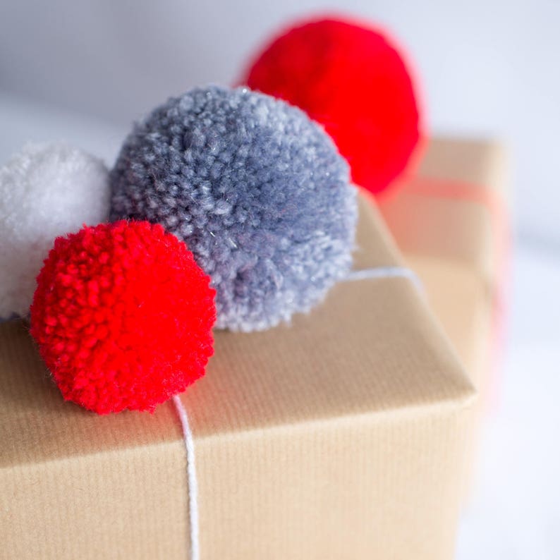 Pom Pom Gift Wrap Decoration 5pk Christmas Pom Poms Gift Etsy