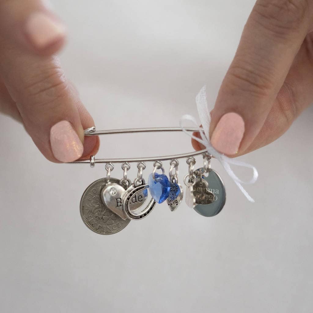 Personalised Wedding Bridal Pin Something Old New Borrowed Blue Silver…