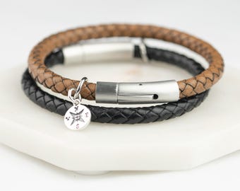 Compass Leather Wristband | Men's Jewellery | Leather Wristband for Men | Gift Boxed |  Father's Day Gift |  Brother Gift | Son Gift