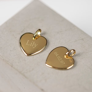 17mm Polished Gold Plated over Sterling Silver Engraved Heart Pendant | Special Message, Initial or Number Engraved | With Gold Jump Ring
