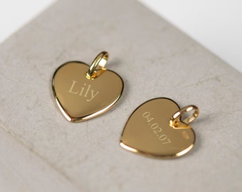 17mm Polished Gold Plated over Sterling Silver Engraved Heart Pendant | Special Message, Initial or Number Engraved | With Gold Jump Ring