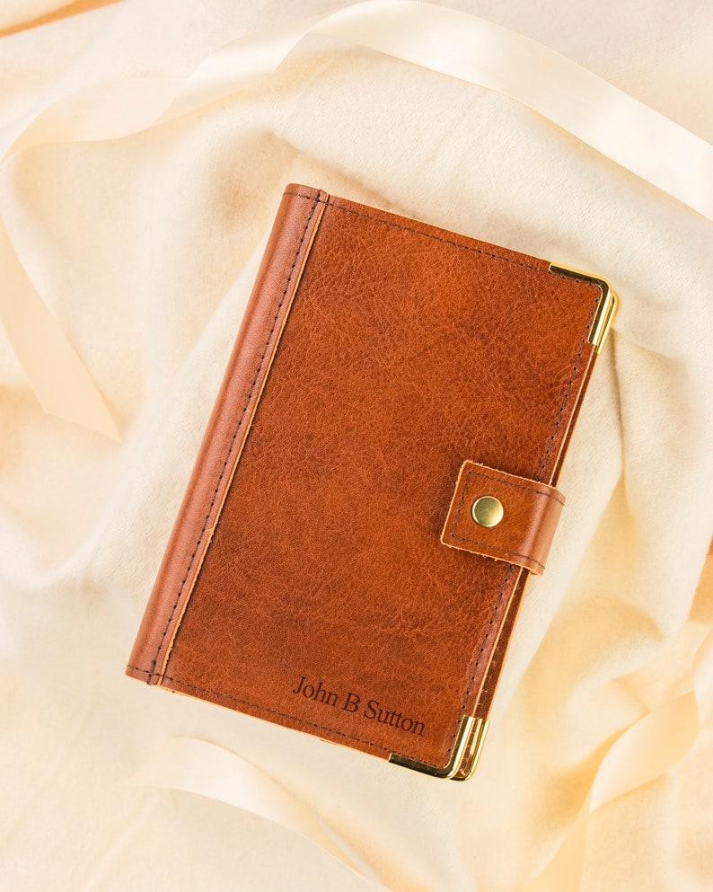 Personalised Tan Brown Leather Bible Cover Laser Engraved Name Genuine Leather Handmade In England A6 image 8