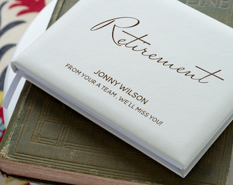 Personalised Ivory Leather Retirement Guest Book, Leather Signing Book, Retirement A5, A4