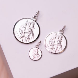 Sterling Silver St Christopher Pendant Hallmarked 925 Silver Pendant with Engraved Message, Saint Christopher, Travel Gift, 12mm, 18mm, 24mm