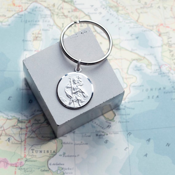 Sterling Silver 925 St Christopher Keyring Sterling Silver Traveller Gift Adventure Key Fob Keyring Travel Gift 24mm Gift Boxed Etsy