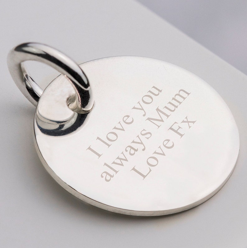 Thick 20mm Sterling Silver Personalised Engraved Pendant Special Message Initial or Numbers Engraved with Jump Ring Optional Chain image 2