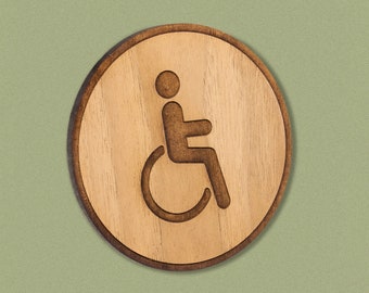 Wooden Engraved Round Disabled Sign | Wheelchair Access | Ready to Attach | Home & Office | Café | Airbnb | Hotel | 10cm Round Sign