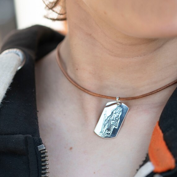 Leather necklace top with dog tag