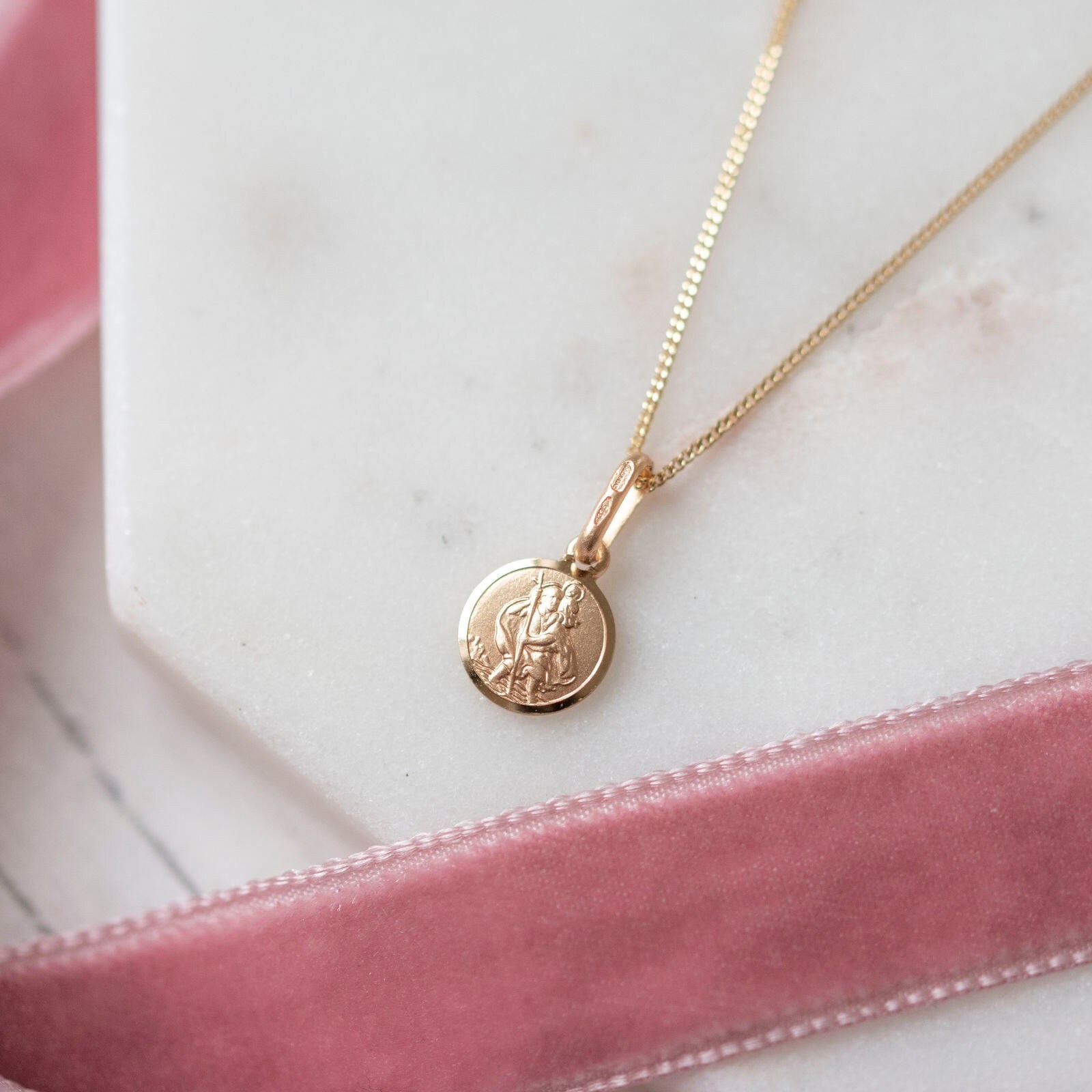 9ct Yellow Gold Tiny St Christopher Necklace Gold Necklace With