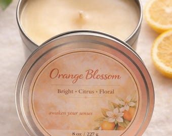 Orange Blossom Candle 8oz | Neroli Jasmine Citrus Floral Soy Candle | Spring Home Scent | Hand Poured Gift for Her | Housewarming Gift
