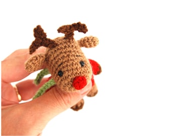 Rudolf, the red nosed reindeer, crocheted minature reindeer, christmas gift Santa Claus's reindeer tiny little cute winter amigurumi