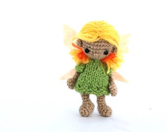 fairy doll, crochet flower fairy, tiny amigurumi fairy creature, small fairy doll, gift for girl, fairy party decor, inspired by Tinker Bell