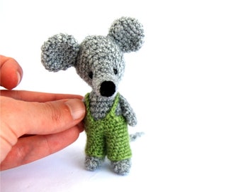 tiny rat, crochet rat, amigurumi rat mouse, miniature rat, tiny lovely rat funny gift idea stuffed little rat in green pants creepy cute rat