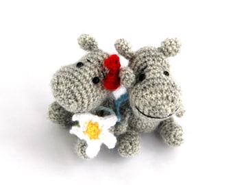 miniature hippopotamus pair, two of a kind, perfect gift for twins, crochet hippo baby girl and boy, small crochet animals, siblings gift